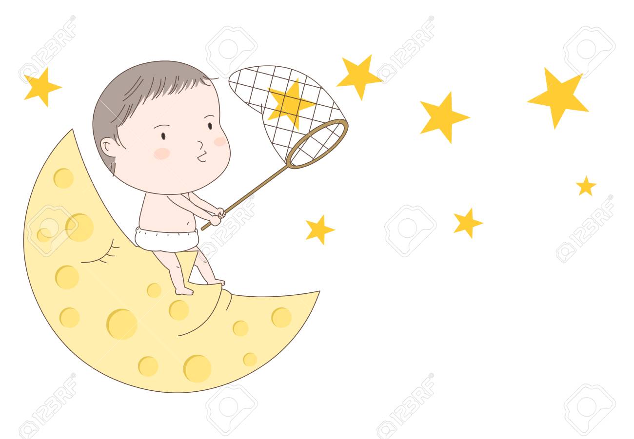 かわいい赤ちゃんキャッチ星ベクトル イラスト のイラスト素材 ベクタ Image