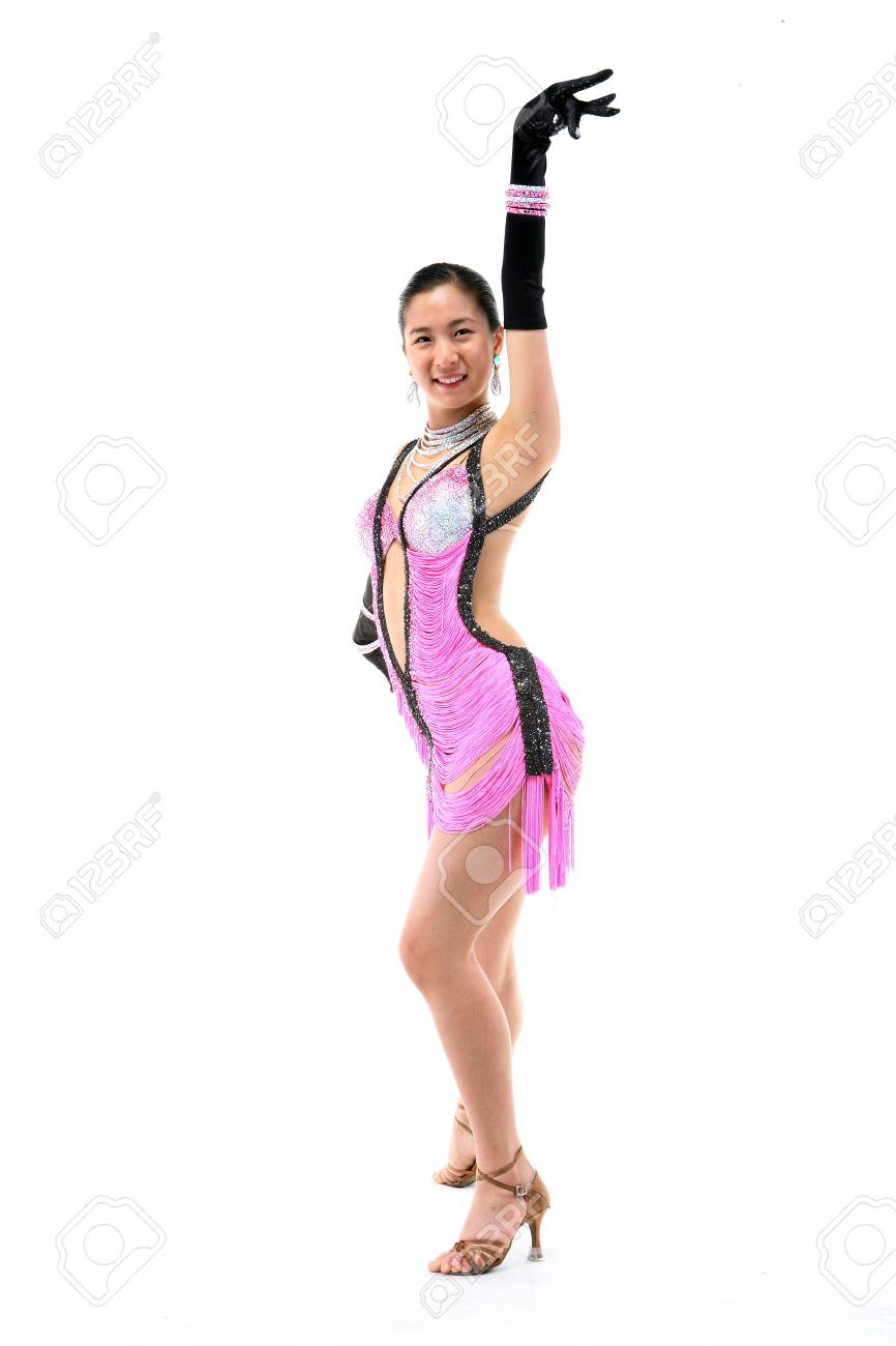 Asian Female Latin Dancer In Beautiful Dress Isolated On White