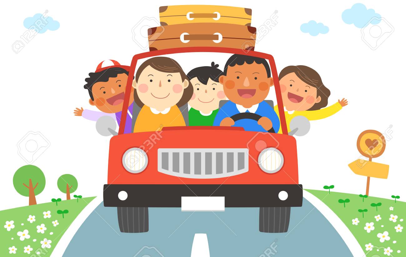 Family road trip. travel by car with kids. Vector, illustration. Stock  Vector