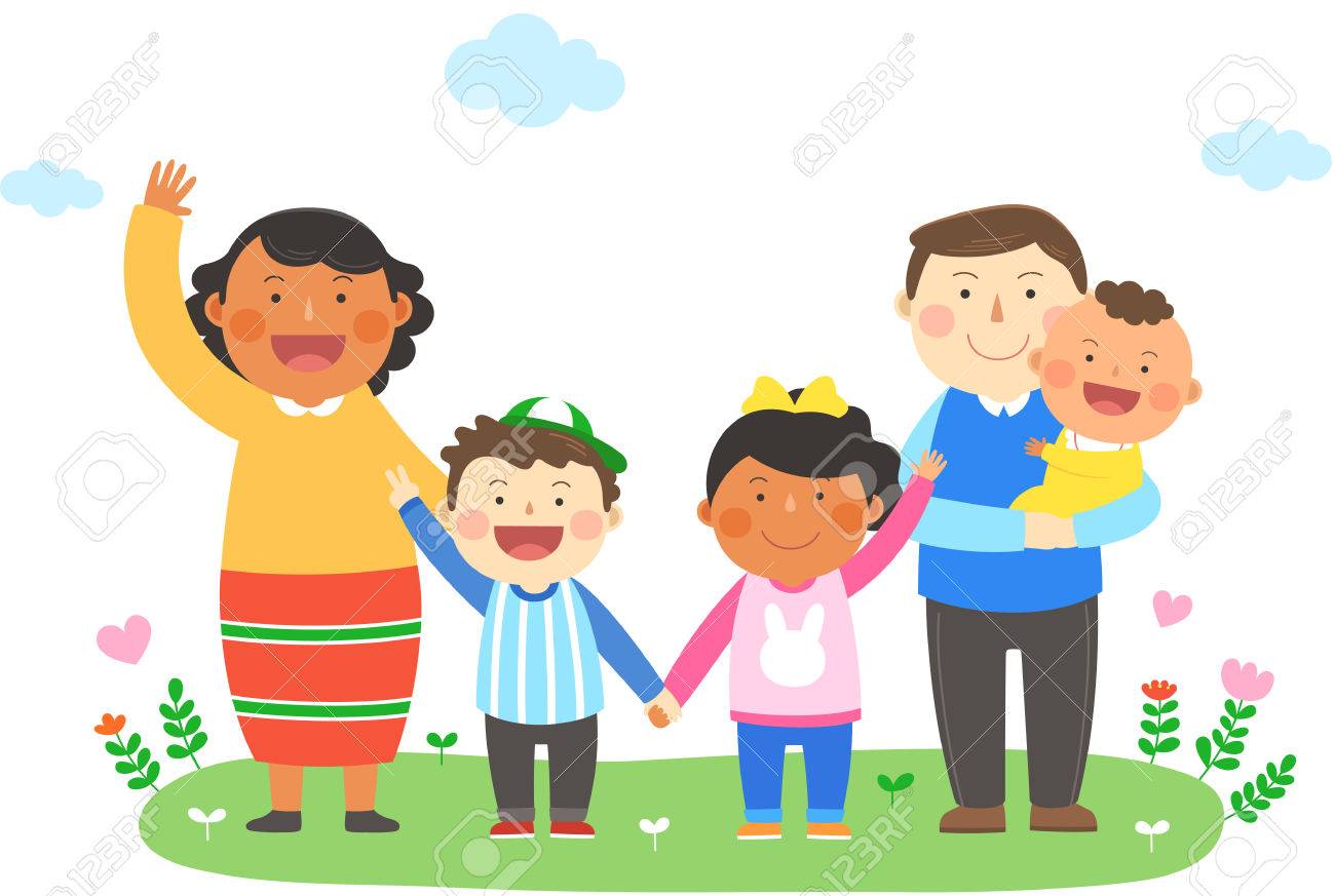 人種 異文化家族のイラスト 親子と子供一緒に手を繋いでのイラスト素材 ベクタ Image