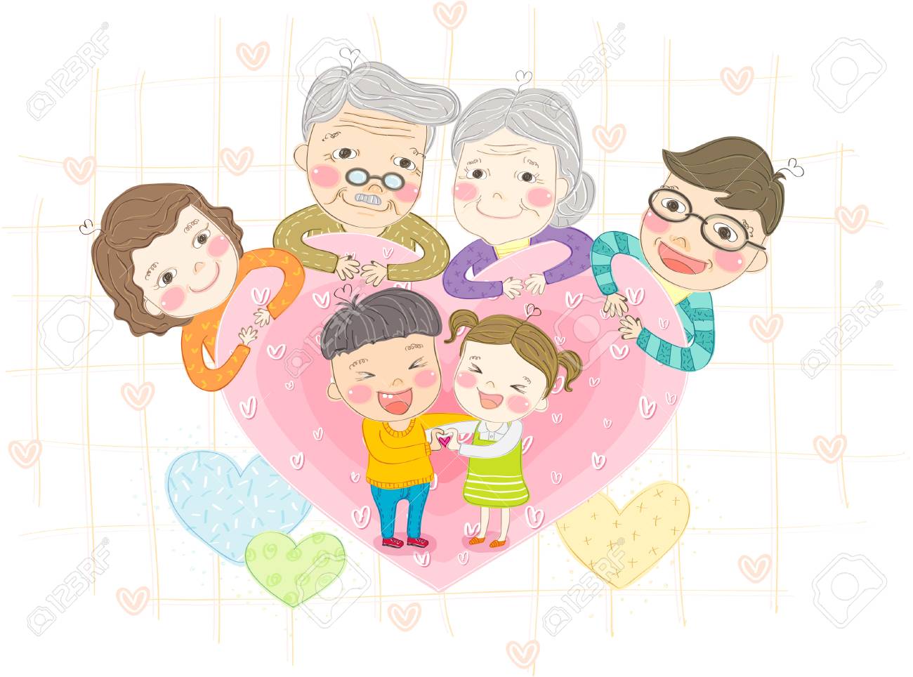 多世代家族愛と笑顔 のイラスト素材 ベクタ Image