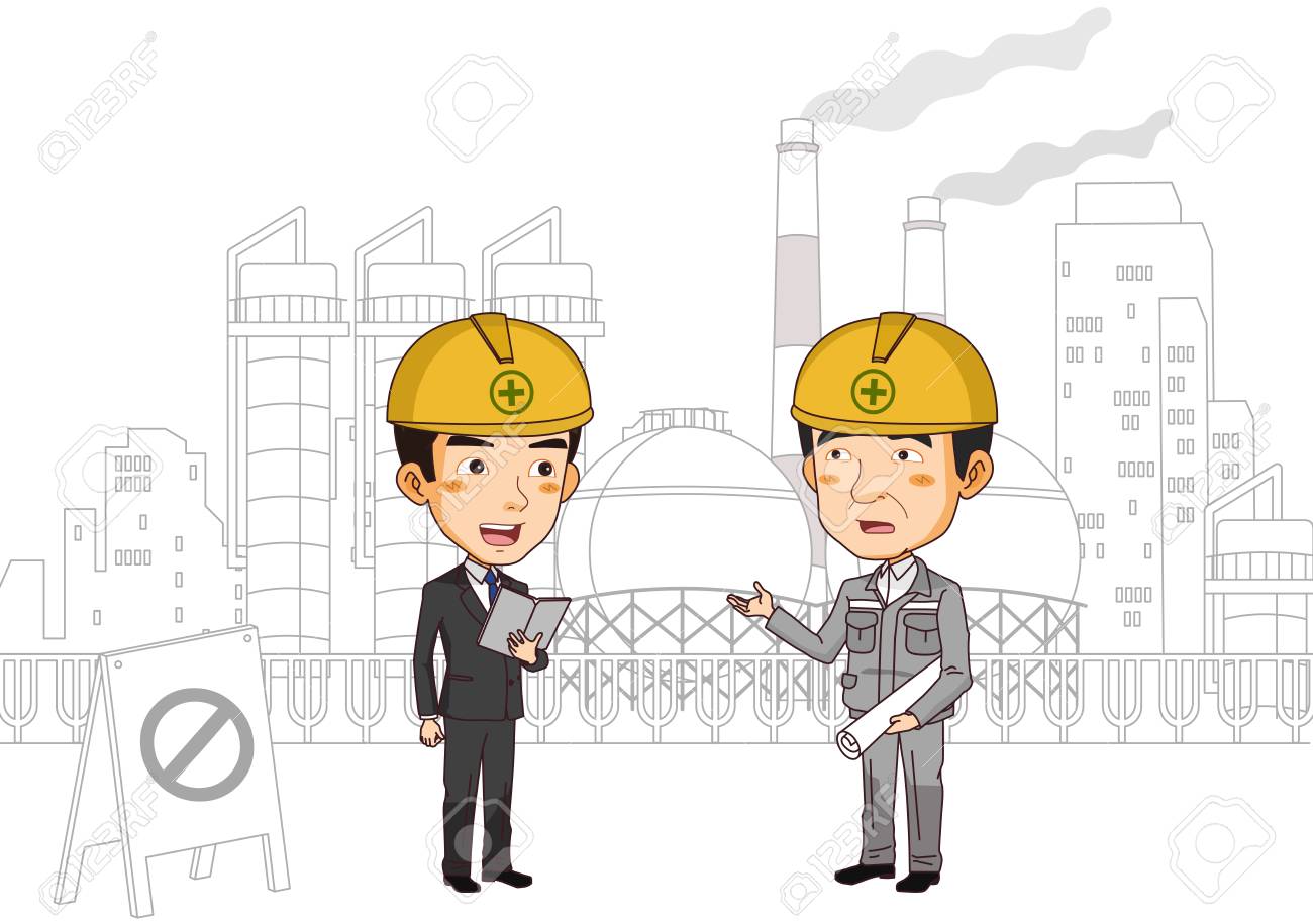 工場で働くエンジニアたちのイラスト素材 ベクタ Image