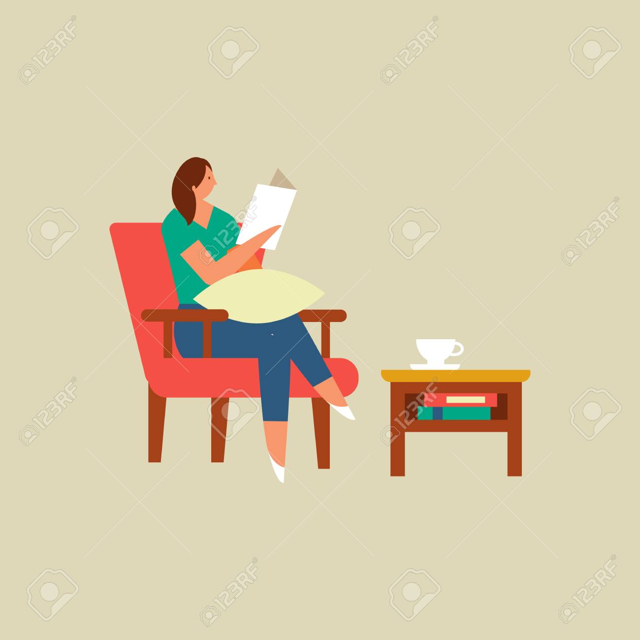 美しい女性の読書本のイラスト素材 ベクタ Image