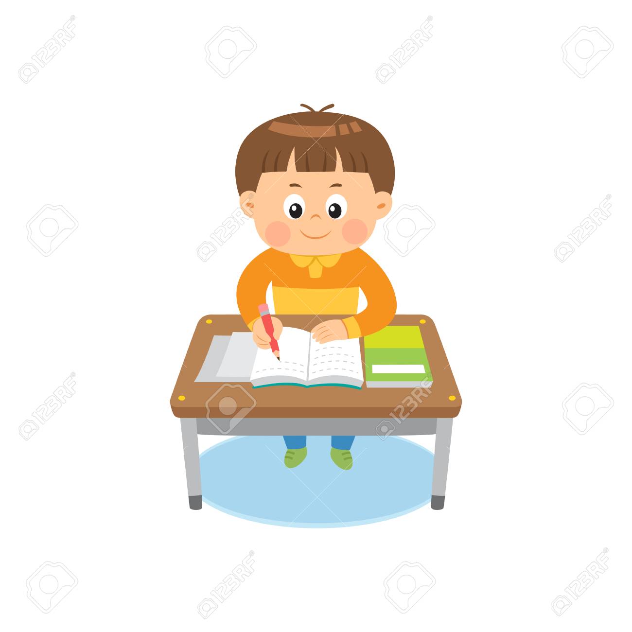 かわいい男の子が勉強し ベクトルイラスト のイラスト素材 ベクタ Image