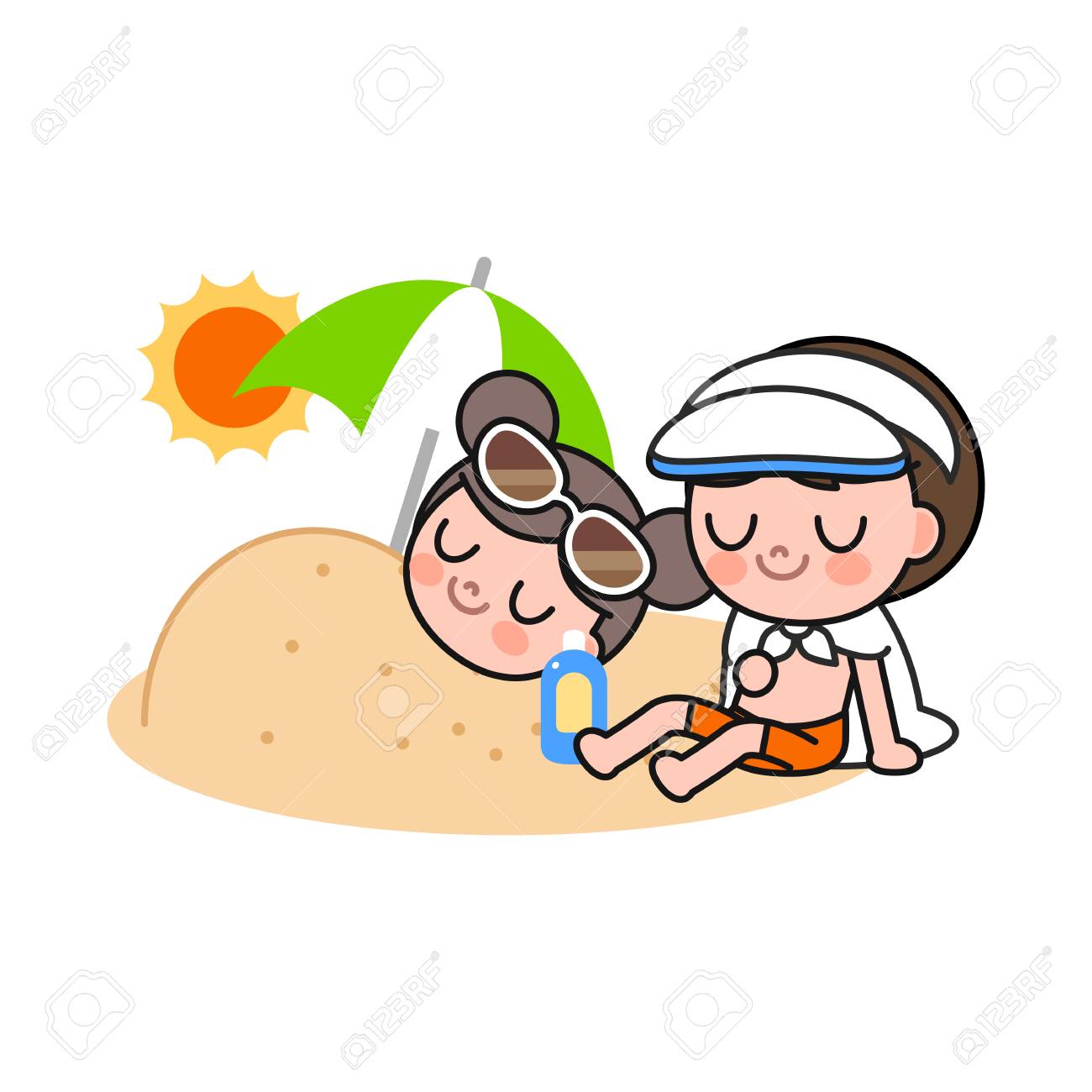 ビーチで楽しむ子どもたちはベクトル イラストです のイラスト素材 ベクタ Image