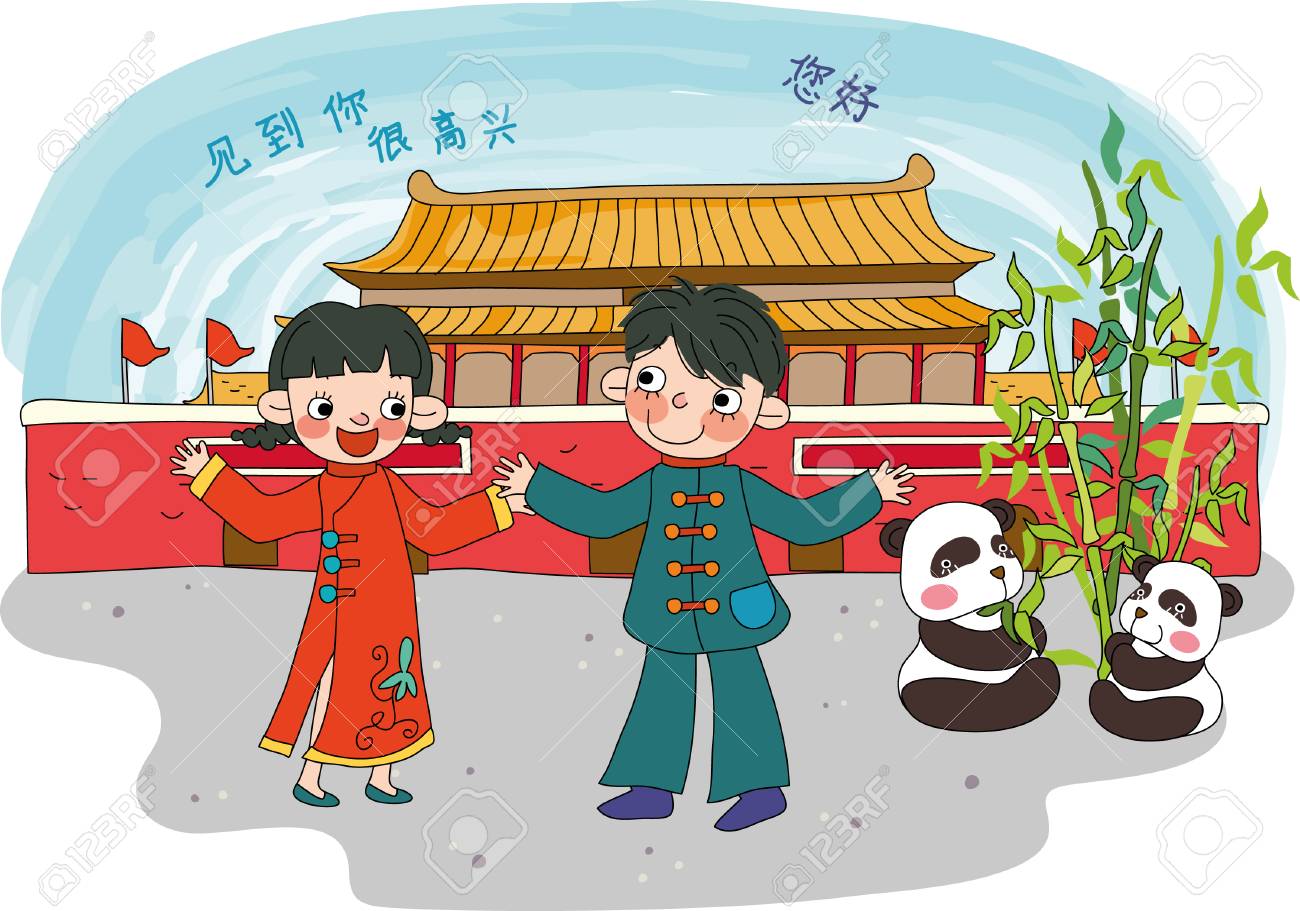 中国の伝統衣装遊びの子供たちのイラスト素材 ベクタ Image 中国の伝統衣装遊びの子供たちのイラスト素材 ベクタ Image