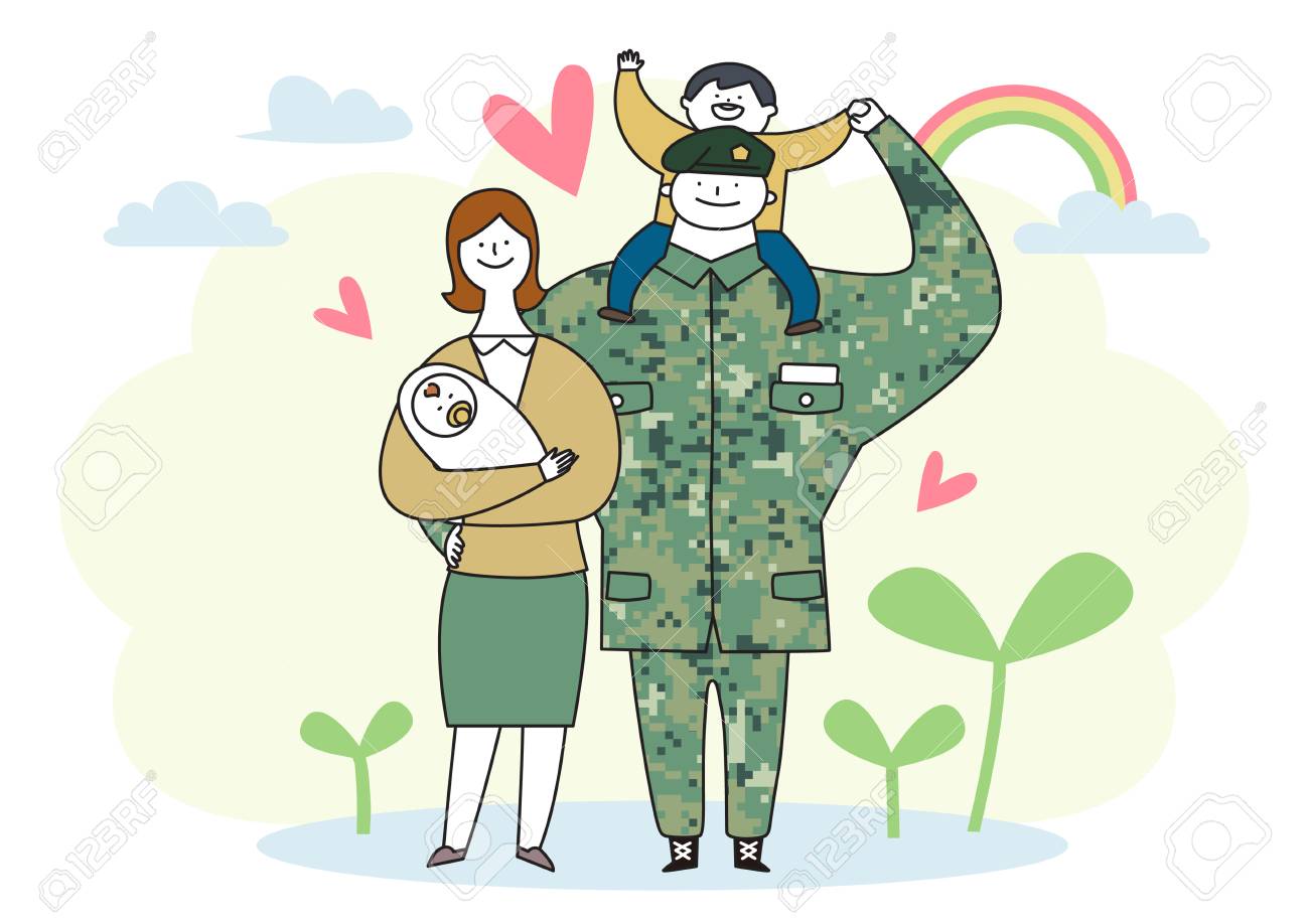 Soldier and officer man and woman in uniform. Cute cartoon style vector illustration. 010 - 109500632 Soldier and officer man and woman in uniform. Cute cartoon style vector illustration. 010 - 109500632