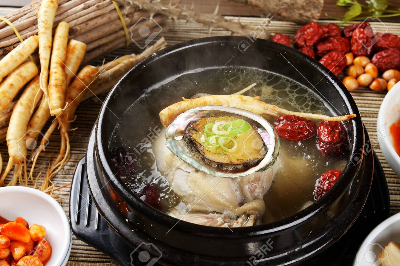 Samgyetang Korean Ginseng Soup With Abalone And Jujube Stock Photo Picture And Royalty Free Image Image 124560342