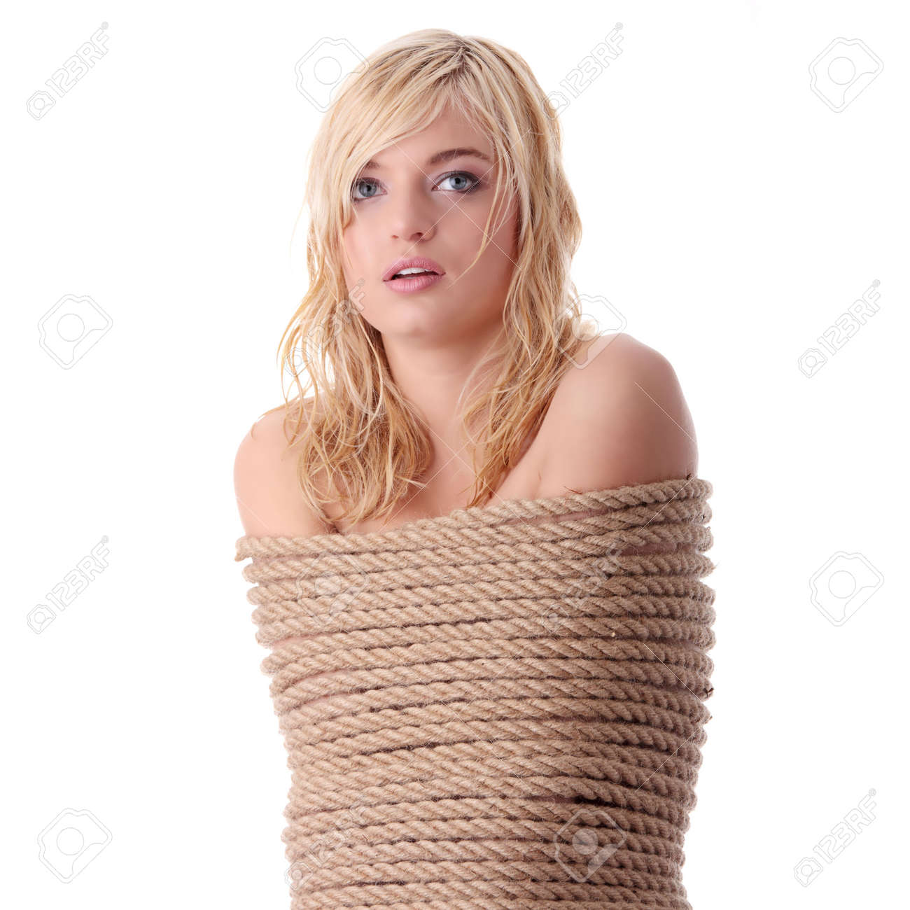The Beautiful Blond Girl Tied With Rope - Kidnapping Concept Stock Photo,  Picture and Royalty Free Image. Image 5804833.