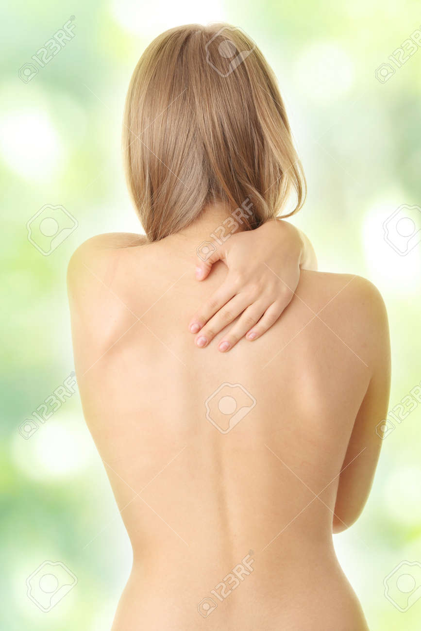 Woman From Behind, Naked Body, Pain Concept,against Abstract Green  Background Stock Photo, Picture and Royalty Free Image. Image 7568237.