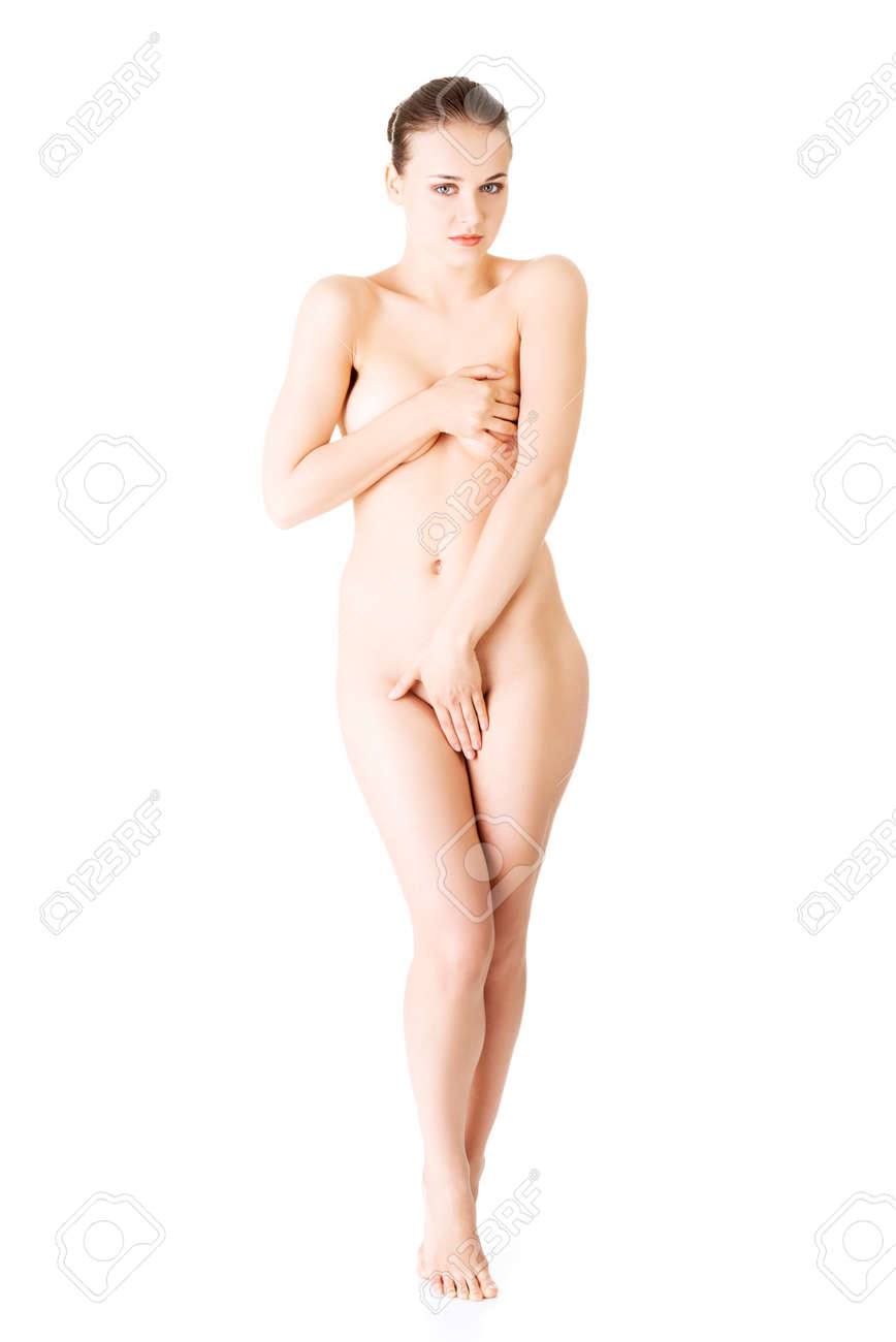 Attractive Naked Woman Holding Her Breasts.front View. Isolated On White.  Stock Photo, Picture and Royalty Free Image. Image 23497034.