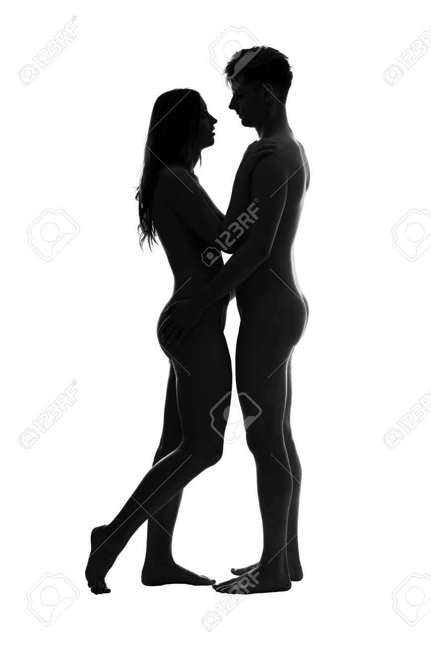 Stock photo young adult nude couple high contrast black and white