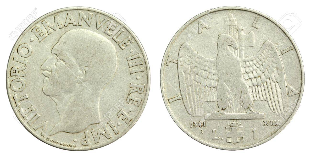 1941 年のイタリアの古い 1 リラの硬貨の写真素材・画像素材 Image 10967667