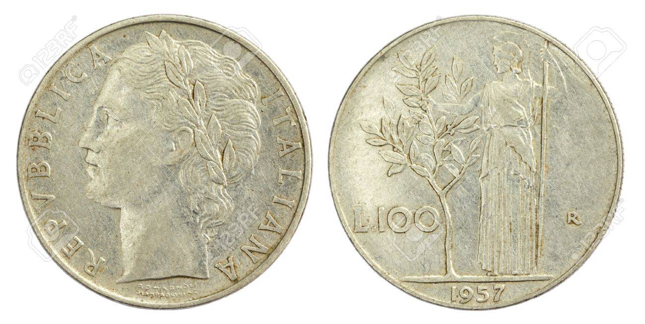 1922年 100リラ コイン 1957 年のイタリアの 100 リラ硬貨の写真素材・