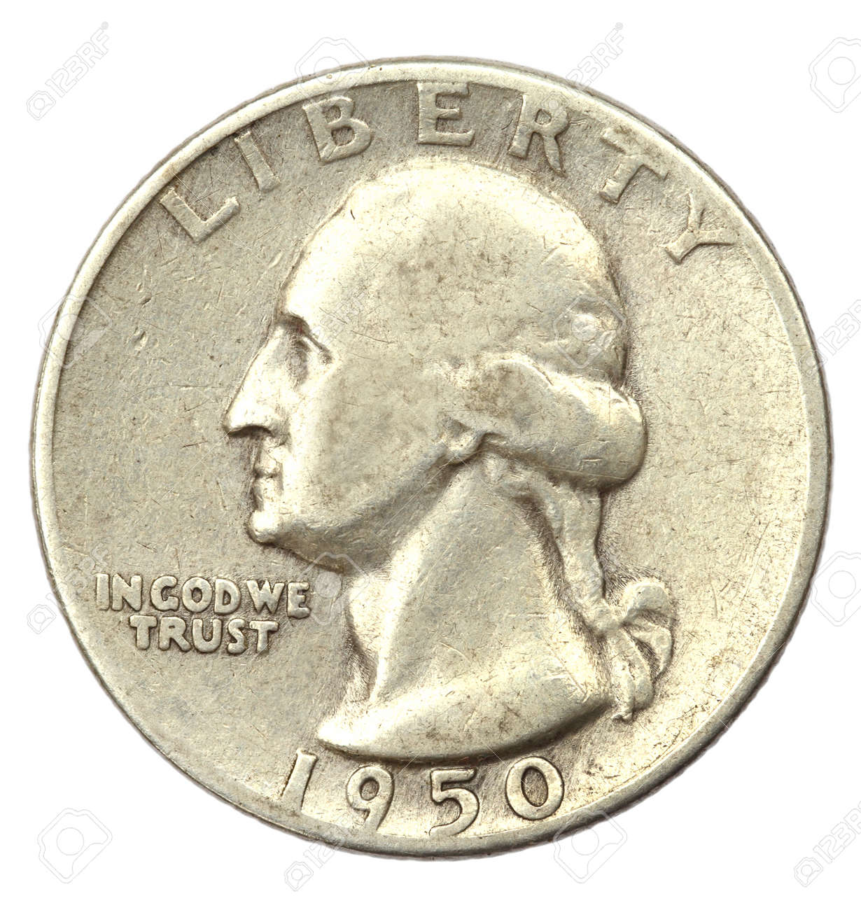 1950年のアメリカの4分の1ドル硬貨をクローズアップの写真素材