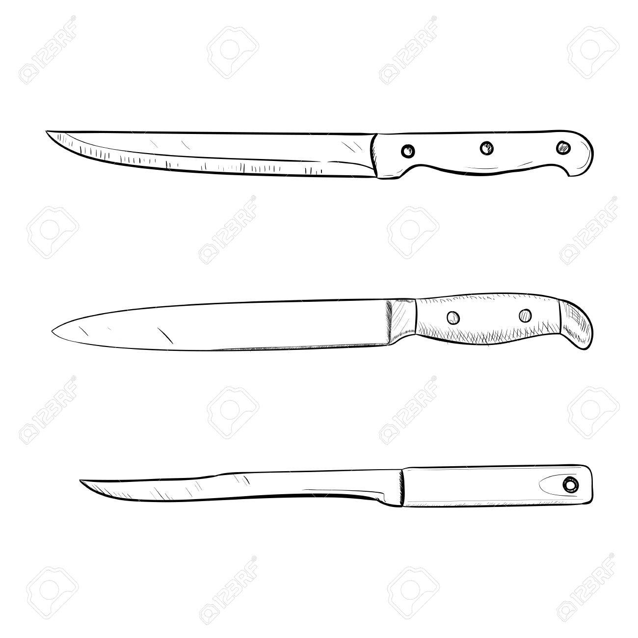 Vector Sketch Of Kitchen Knives Hand Draw Illustration