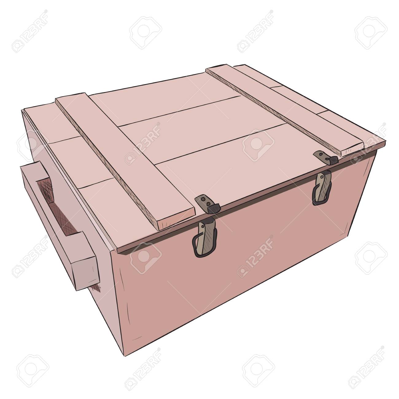 Vector Color Sketch Of Wooden Boxes Set Of Open And Closed Boxes