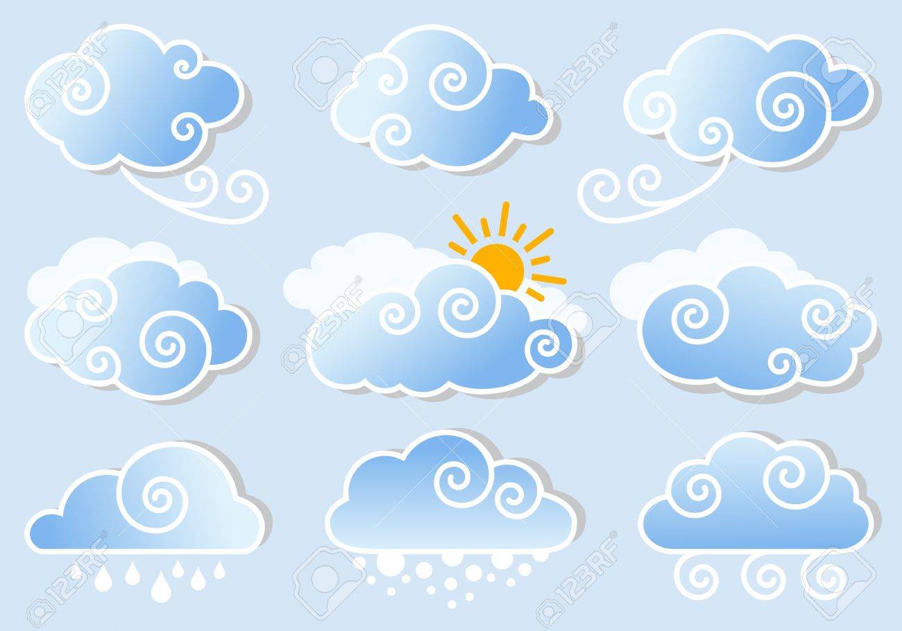 blue sky with cute cloud set vector design elements royalty free