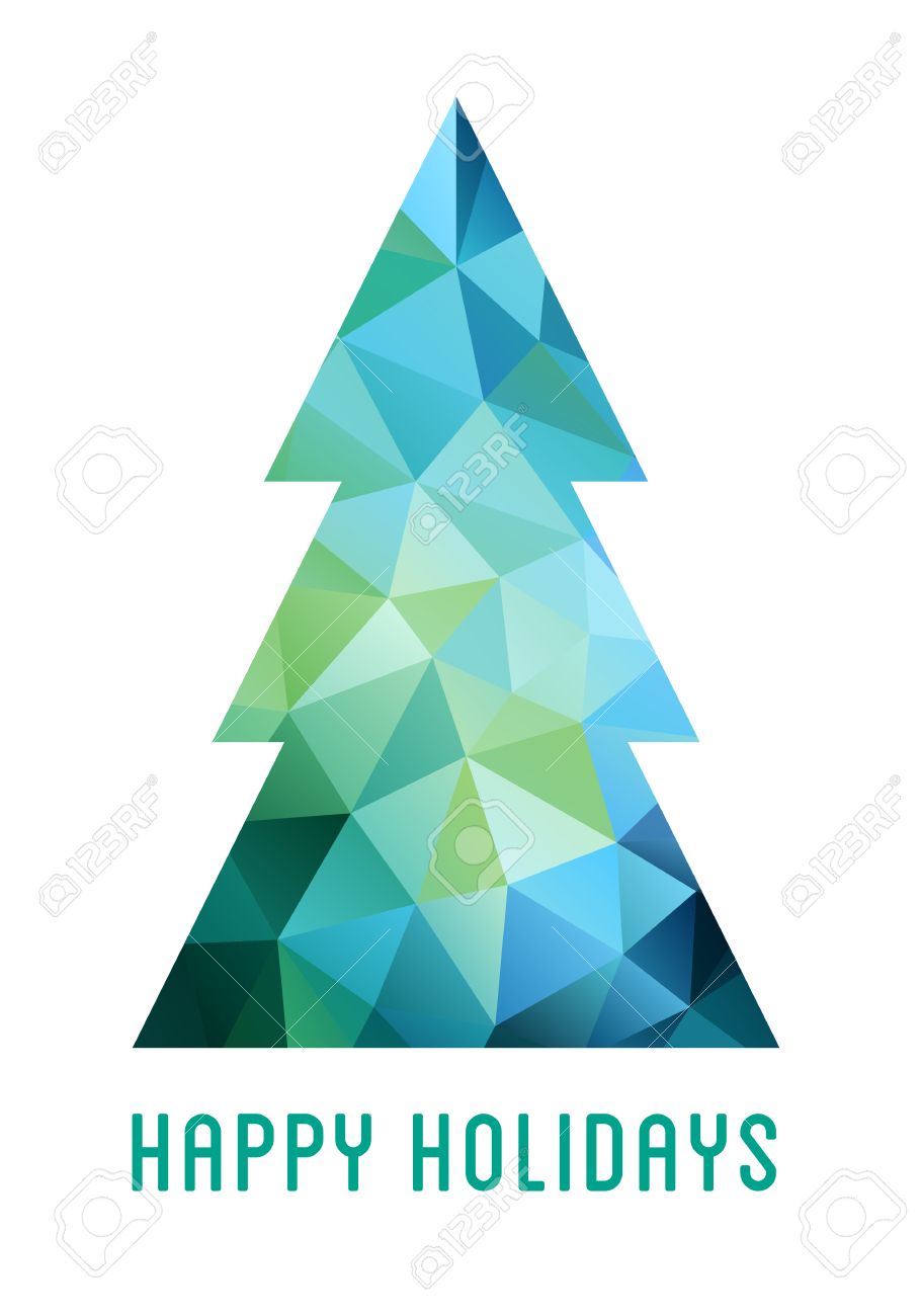 abstract blue and green christmas tree with geometric polygon