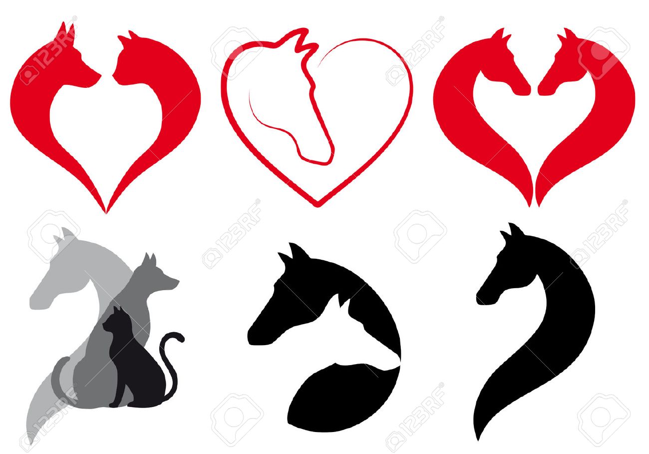 猫 犬 馬のハートのアイコン 動物愛のアイコン デザイン セット のイラスト素材 ベクタ Image