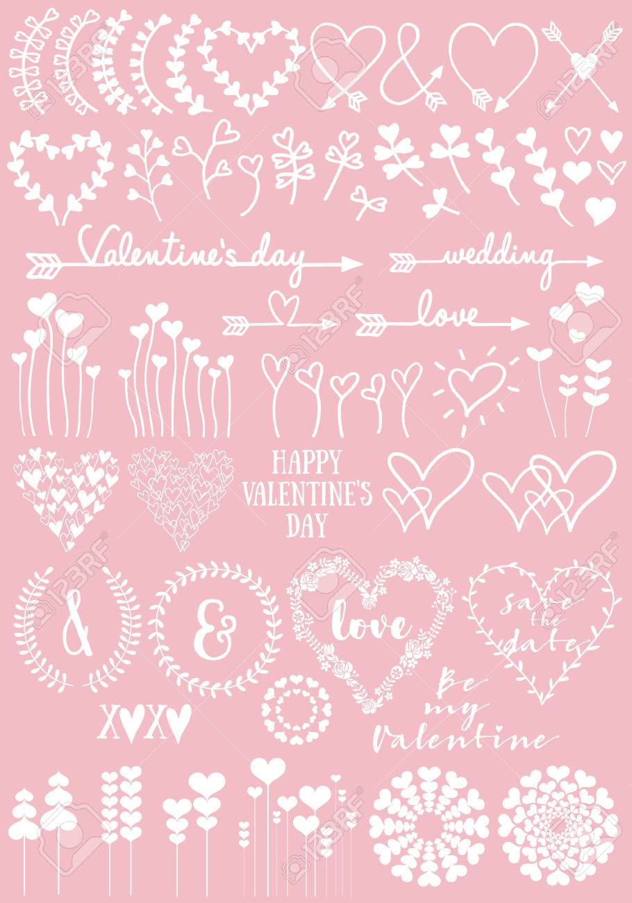 Floral Heart Designs For Valentine S Day Wedding New Baby Set Of Hand Drawn Vector Design Elements Royalty Free Cliparts Vectors And Stock Illustration Image