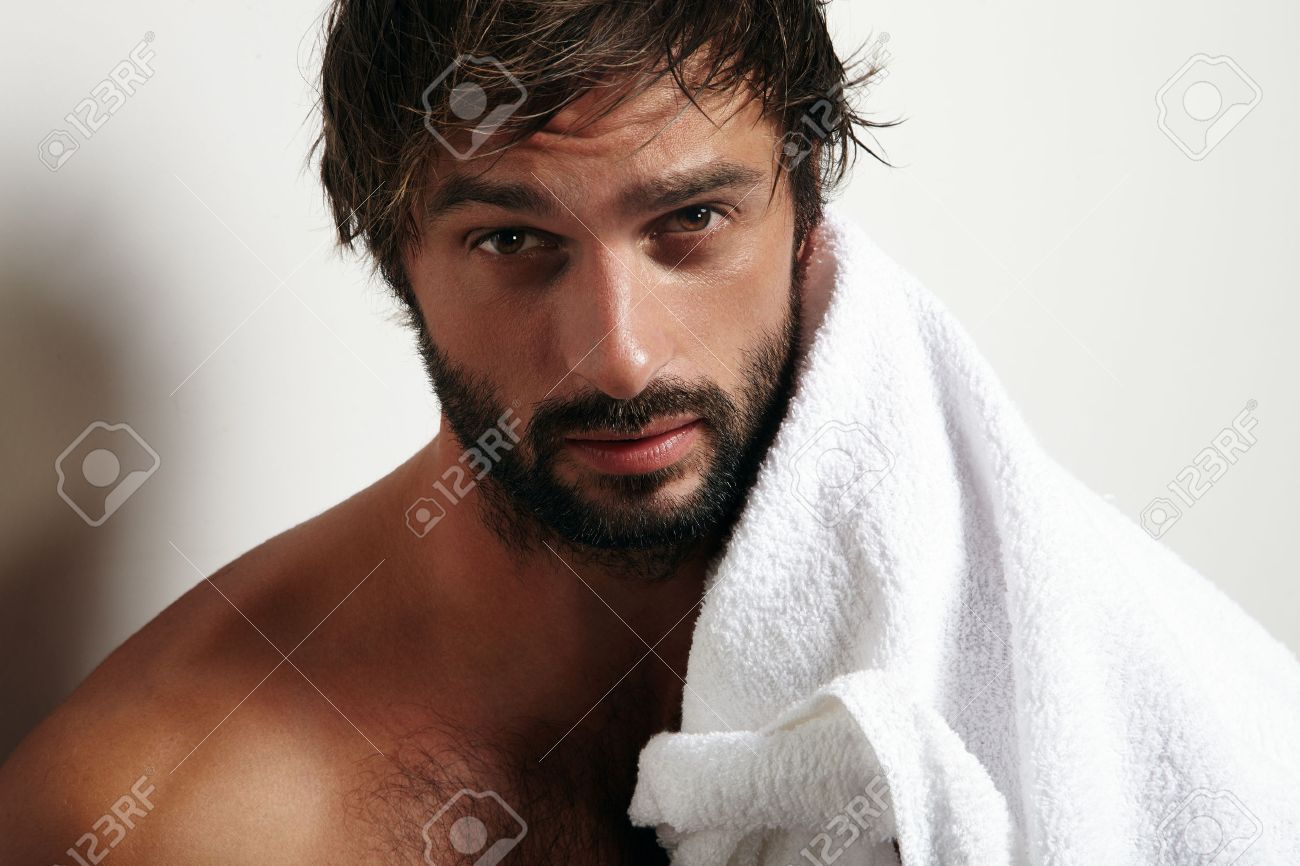 portrait of a beauty man with a beard and towel - 38269890 portrait of a beauty man with a beard and towel - 38269890