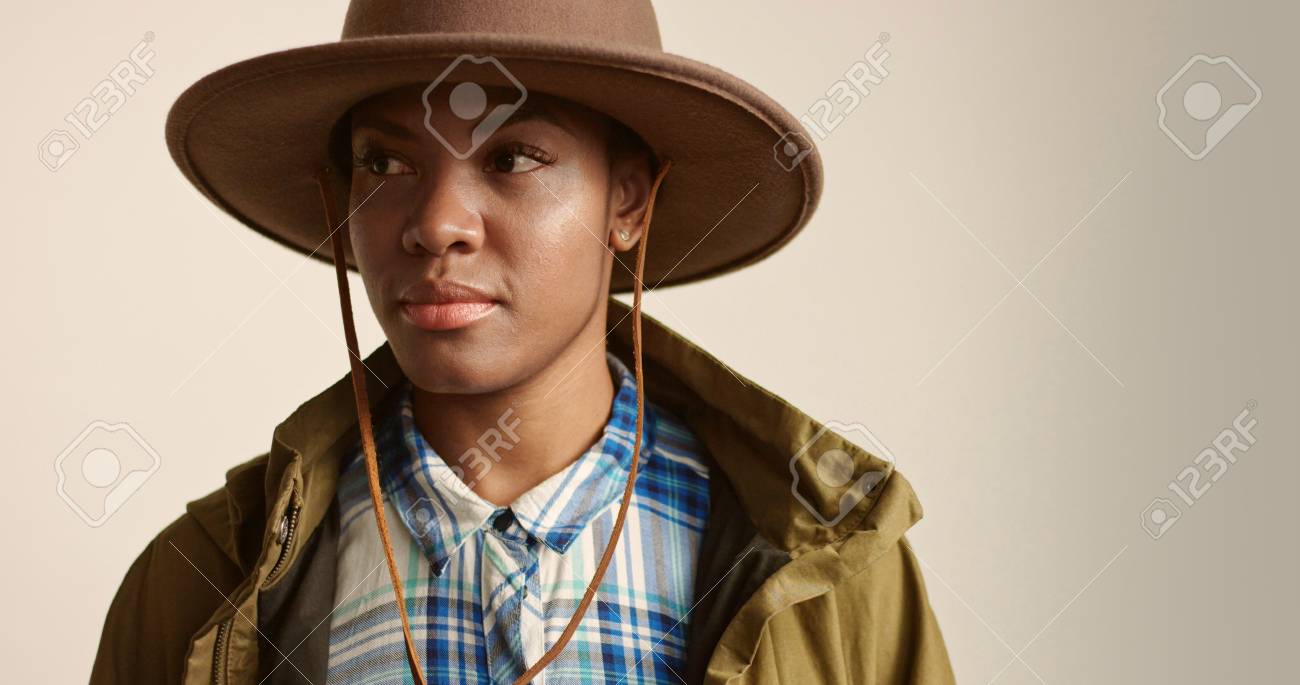 Pretty Mixed Race Woman With Short Hair In Autumn Outwear And