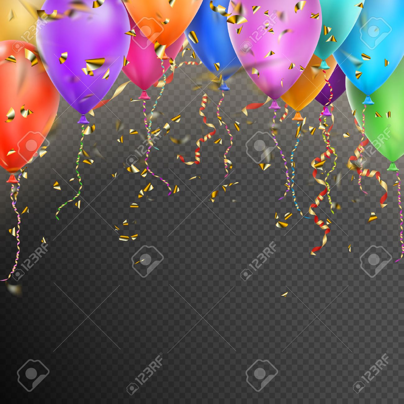 Celebration background template with balloons, confetti and red gold ribbons on transparent background. vector file included - 58155782 Celebration background template with balloons, confetti and red gold ribbons on transparent background. vector file included - 58155782