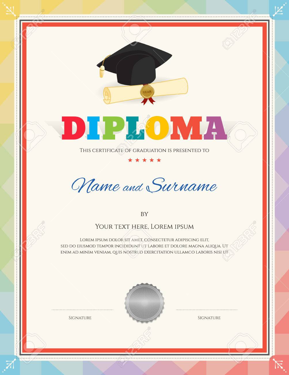 colorful school kid diploma certificate template in modern style phd diploma template