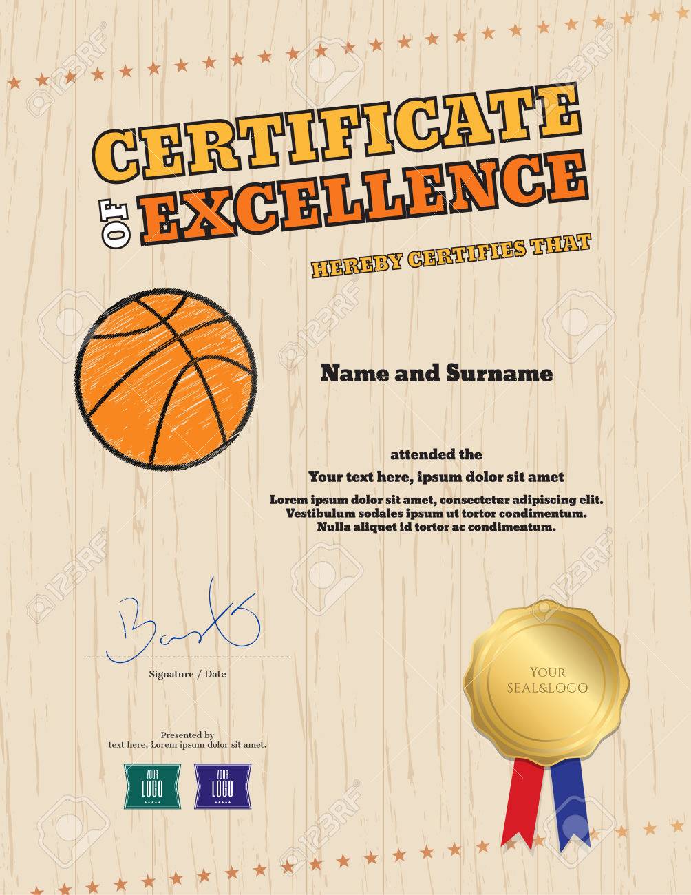 portrait certificate of excellence template in sport theme for
