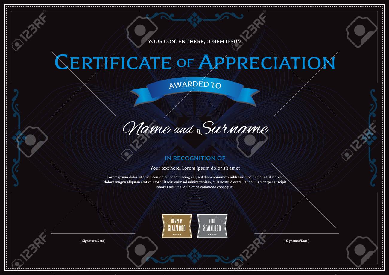 certificate of appreciation template with award ribbon on abstract