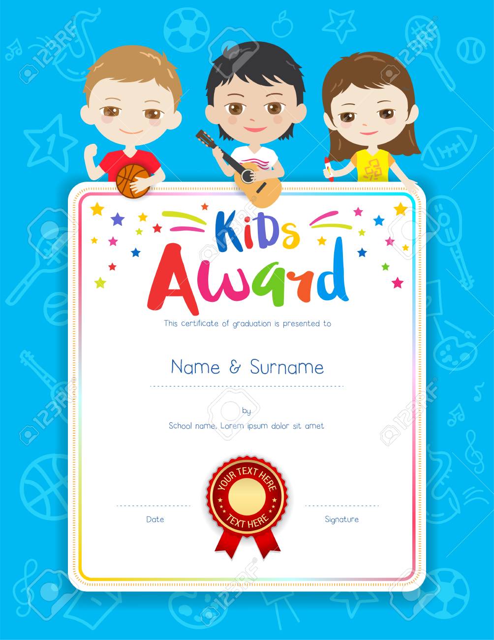 portrait colorful kids award diploma certificate template in children certificate template