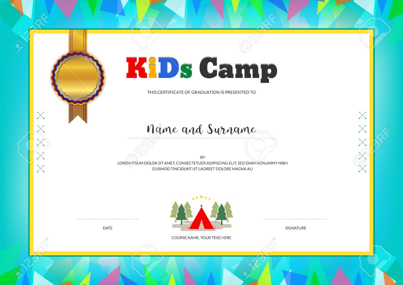 kids summer camp diploma or certificate template with colorful colorful certificate template