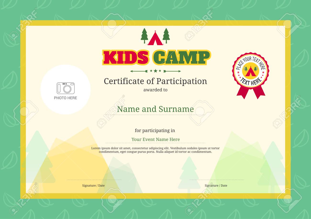 kids summer camp diploma or certificate template with colorful colorful certificate template