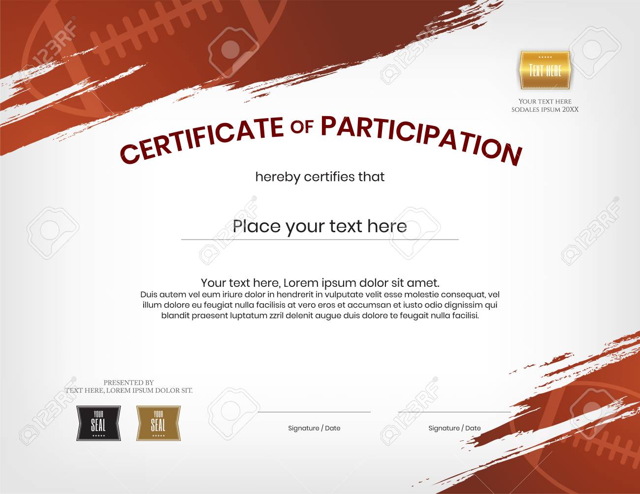 certificate template in rugby sport theme with border frame