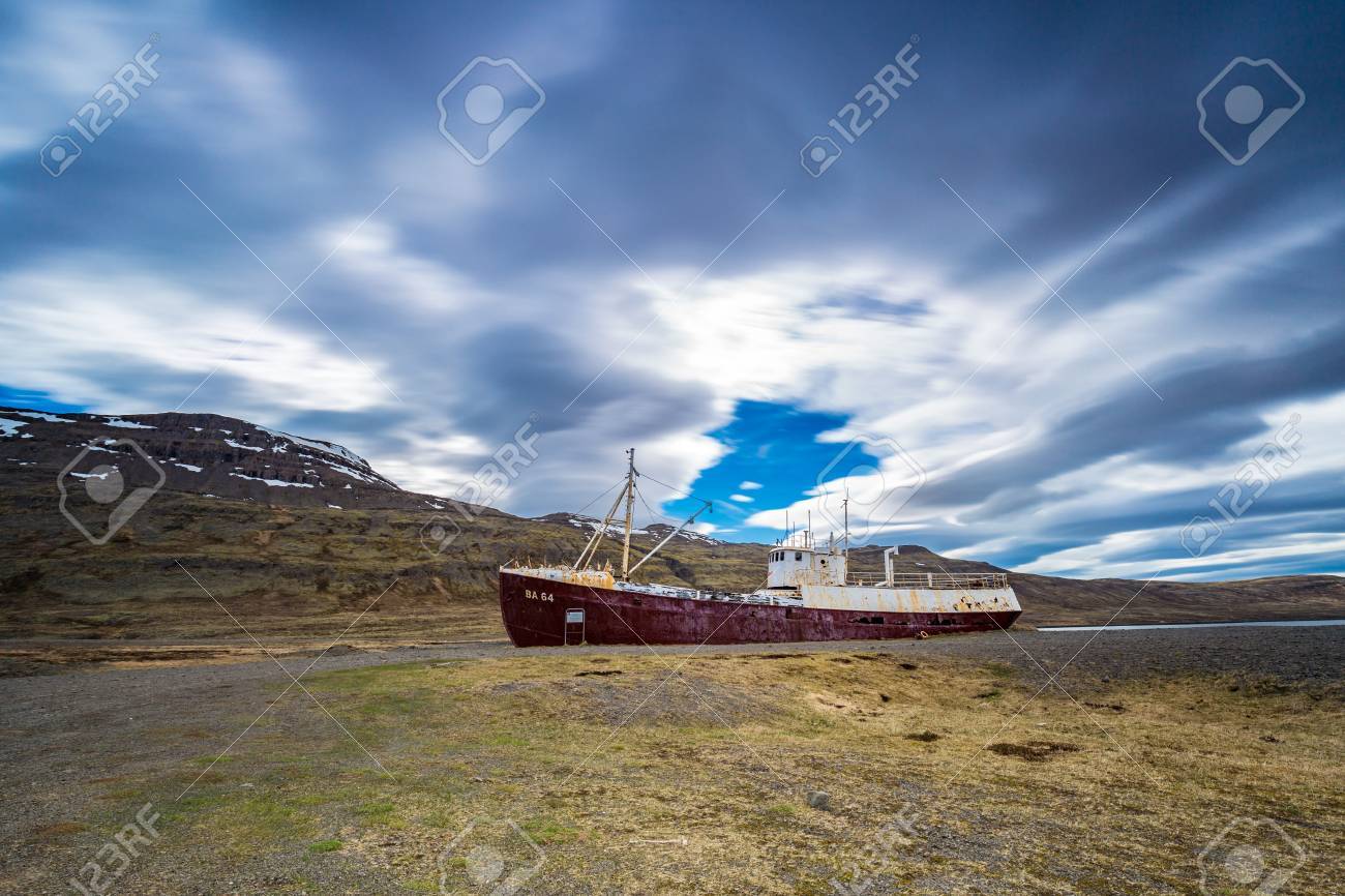 Garoar BA 64 shipwreck, Patreksfjoerour, Vestfiroir, Iceland Stock Photo -  Alamy