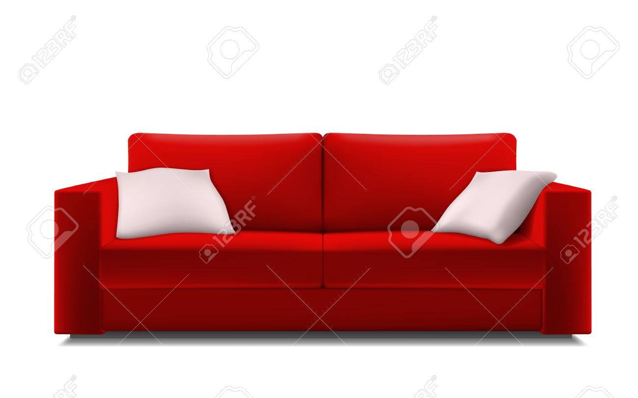 red couch with pillows