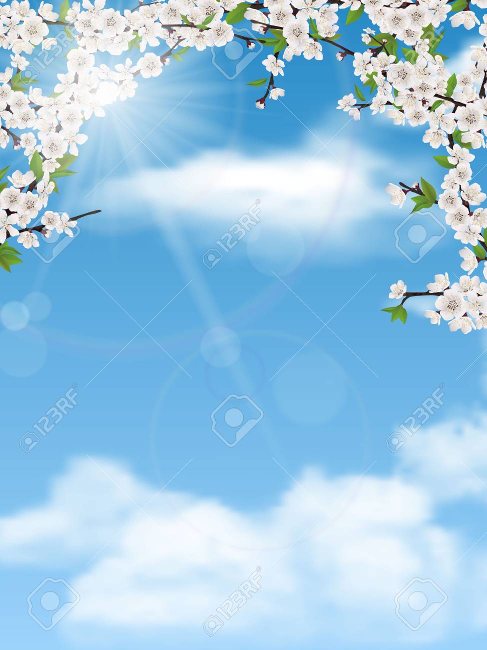 Spring Tree Branches With Leaves And Flowers On Sky Background Royalty Free Cliparts Vectors And Stock Illustration Image Spring Tree Branches With Leaves And Flowers On Sky Background Royalty Free Cliparts Vectors And Stock Illustration Image