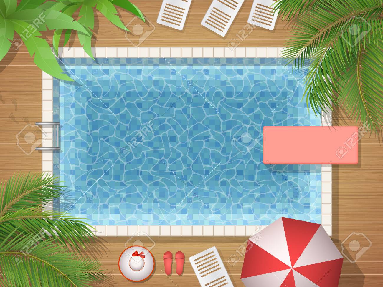 スイミング プール ヤシの木の上を見る アクティブな休暇やパーティのベクター イラストです のイラスト素材 ベクタ Image