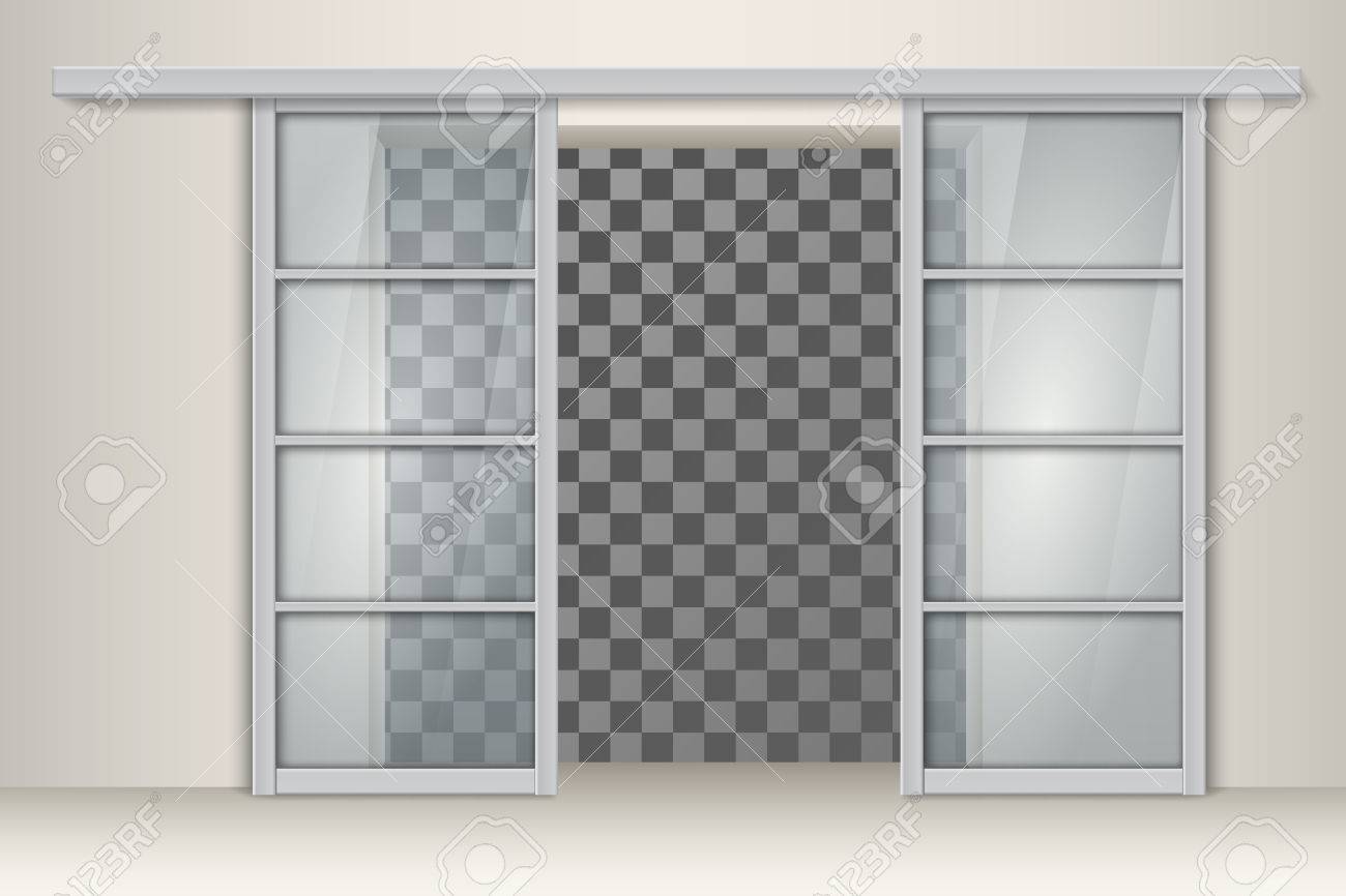 Two Sliding Aluminum Doors. Vector Element For Interior Design ... Two Sliding Aluminum Doors. Vector Element For Interior Design ...