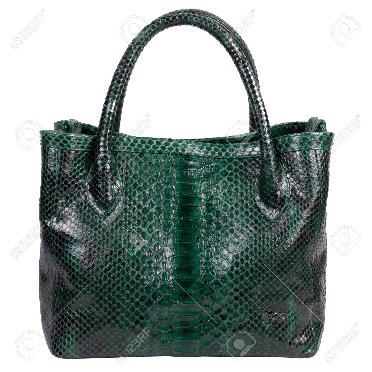 ファッション高級ヘビ革 パイソン ハンドバッグ バッグ バリ島 白い背景で隔離の手作り の写真素材 画像素材 Image
