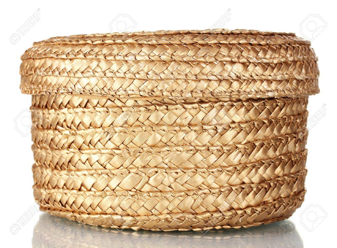 Stock Photo - decorative empty wicker basket with lid isolated on white