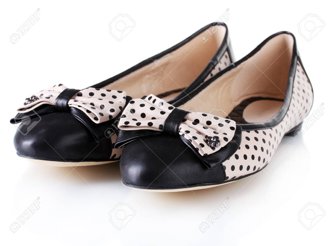 black and white polka dot flat shoes