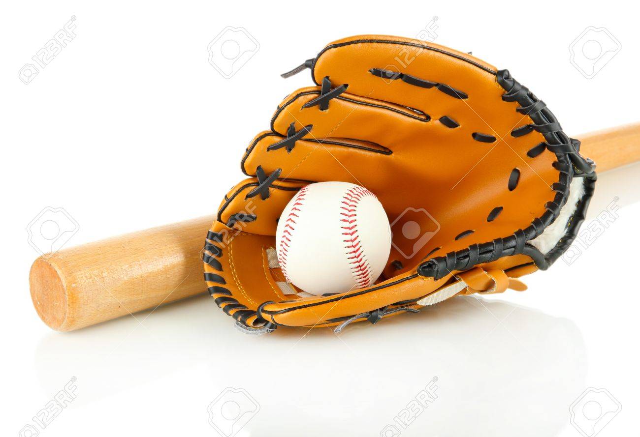 Guante De Béisbol, Bate Y Una Pelota En Blanco Fotos, Retratos, Imágenes Y Fotografía De Archivo Libres De Derecho. Image 18881687.