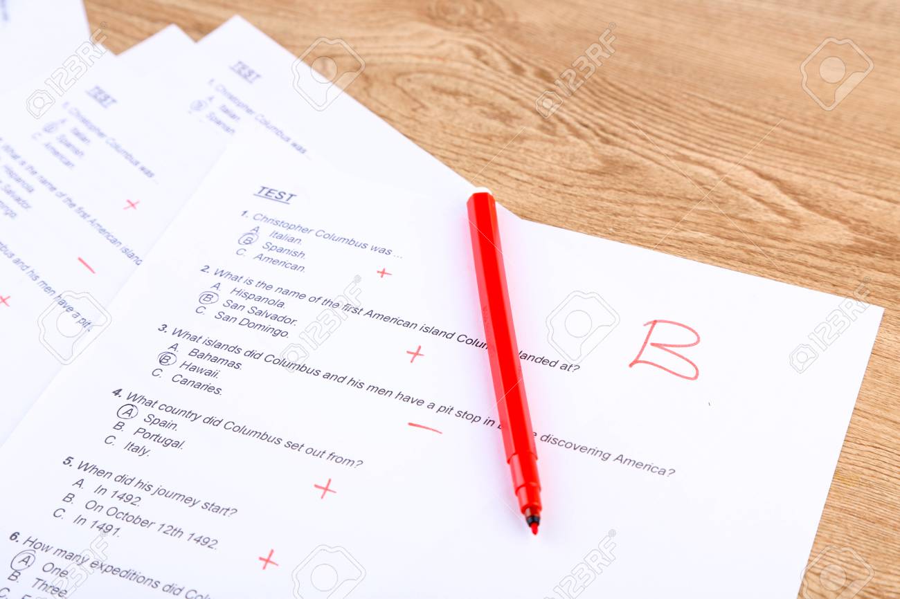 exam Grade close-up an written paper, on