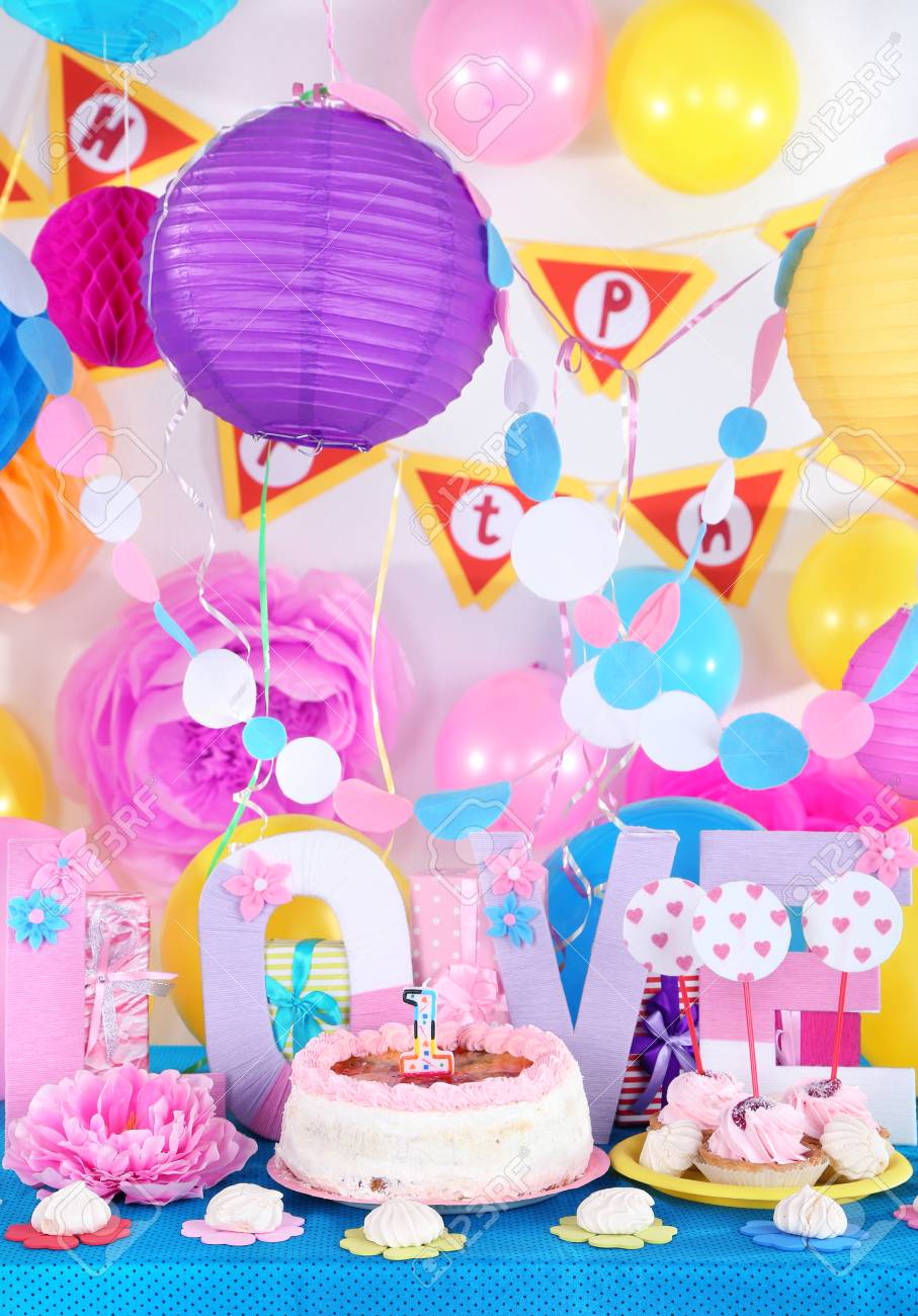 Festive Table Setting For Birthday On Celebratory Decorations Stock ... Festive Table Setting For Birthday On Celebratory Decorations Stock ...
