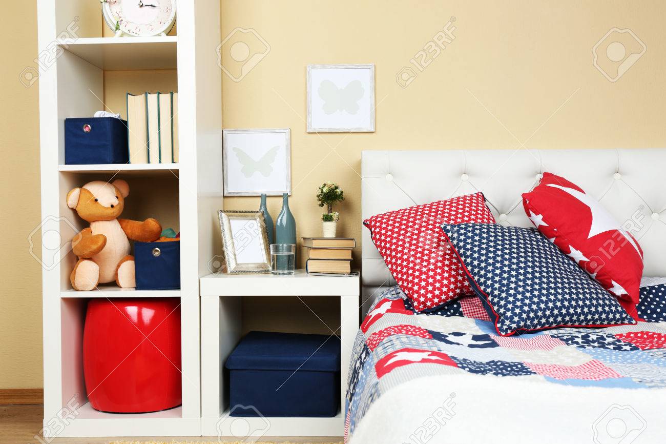 Modern Colorful Bedroom Interior With Bed And Nightstand With Stock Photo Picture And Royalty Free Image Image 38074202