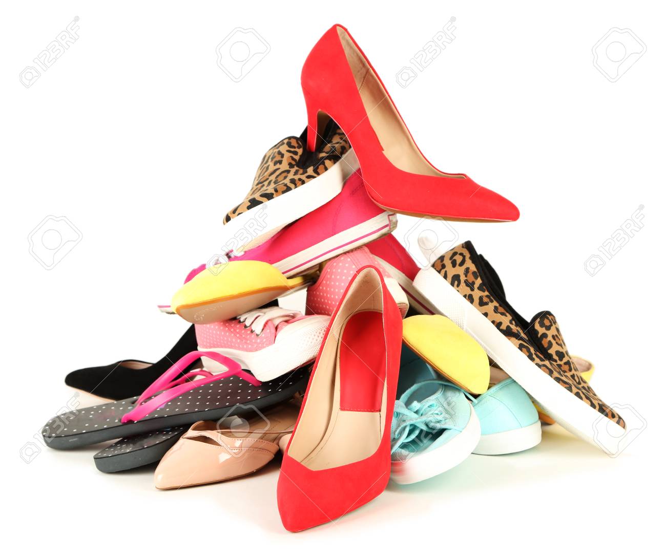 Pile Of Various Female Shoes Isolated On White Stock Photo, Picture and  Royalty Free Image. Image 38075145.
