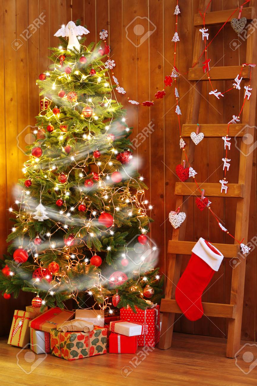 decorated christmas tree and ladder on wooden wall background stock photo 42396892 - Christmas Tree Ladder Decoration decorated christmas tree and ladder on wooden wall background stock photo 42396892 - Christmas Tree Ladder Decoration