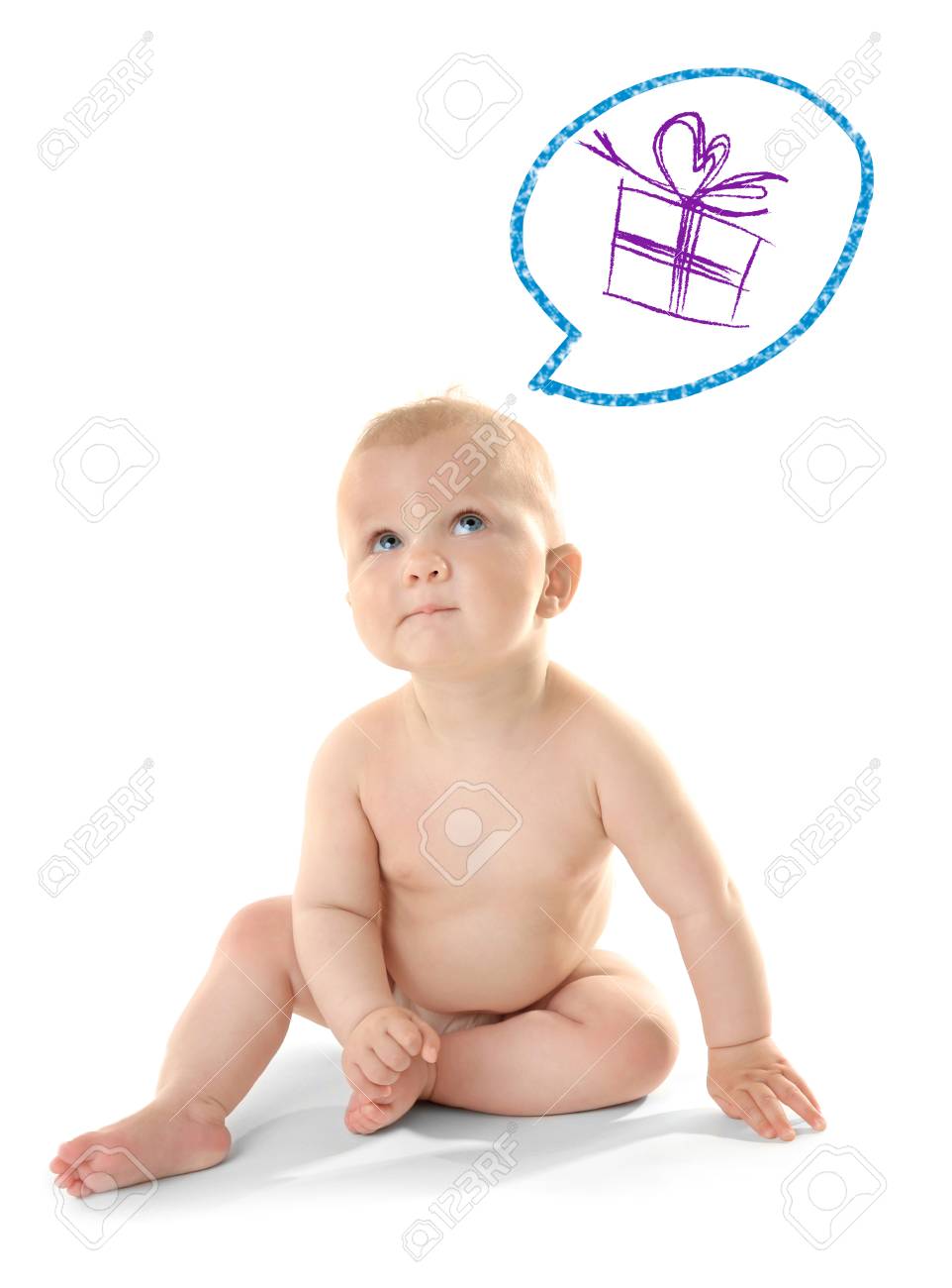 Cute Baby Dreaming Of Gift White Background Stock Photo Picture And Royalty Free Image Image 107256318